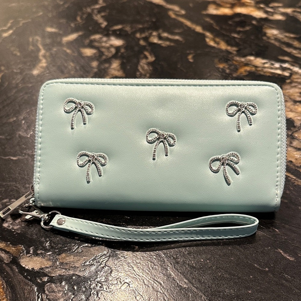 Claire's Pastel Blue Wallet with Bow Details